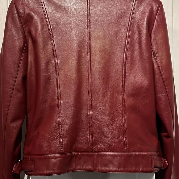 Hugo Buscati Maroon Leather Moto Biker Jacket Size S - Picture 10 of 13